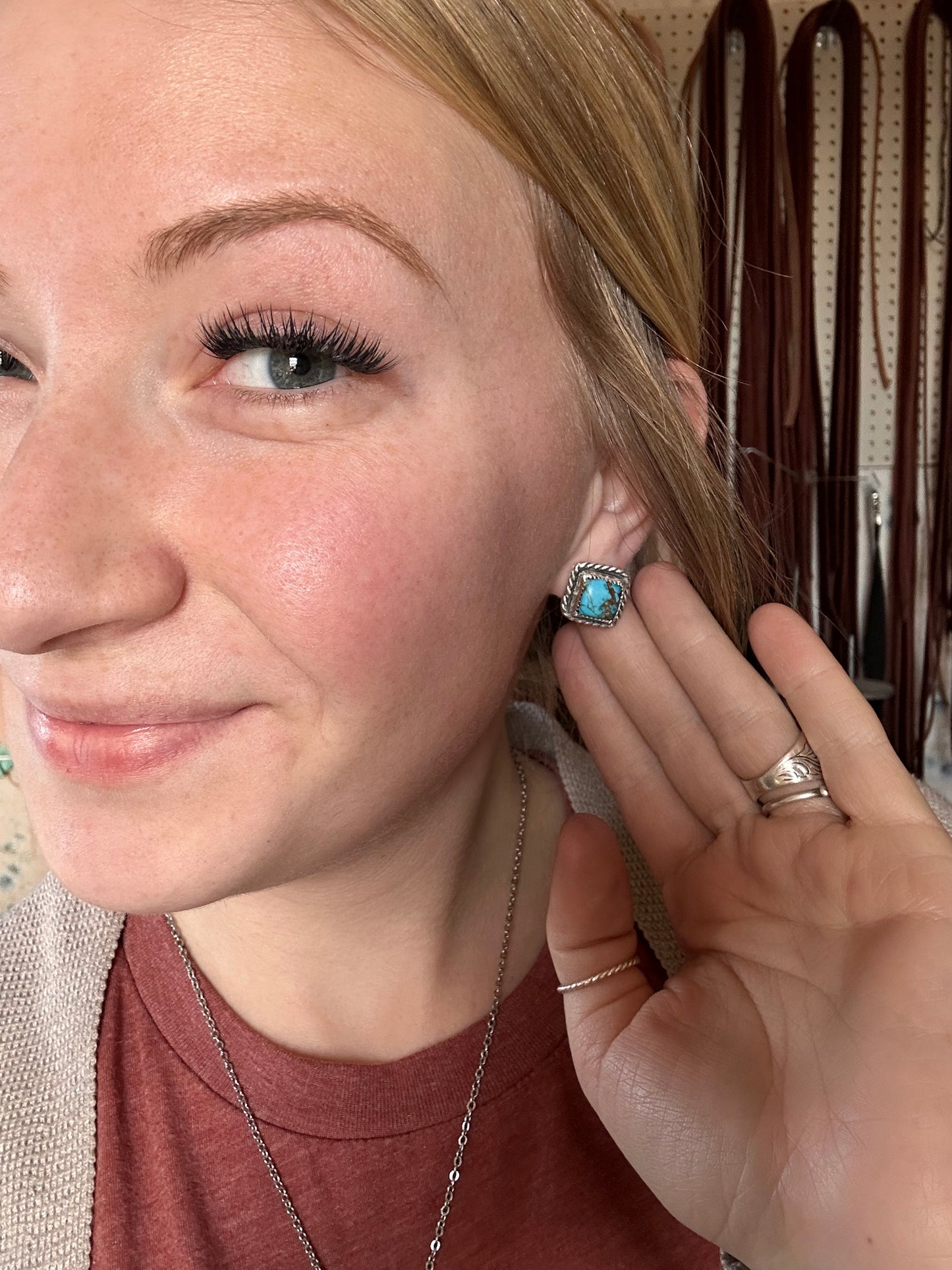 Copper Turquoise & Sterling Silver Stud Earrings