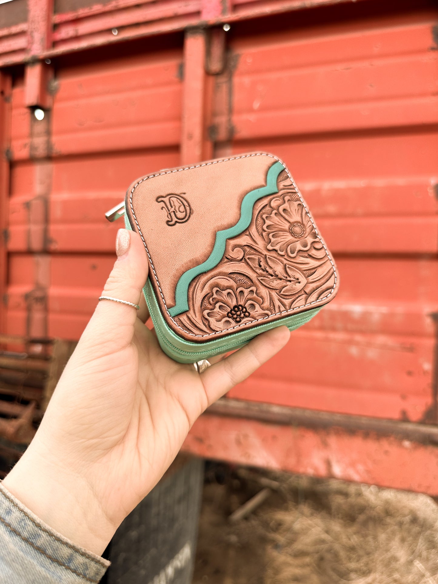 Initial Tooled Leather Jewelry Box