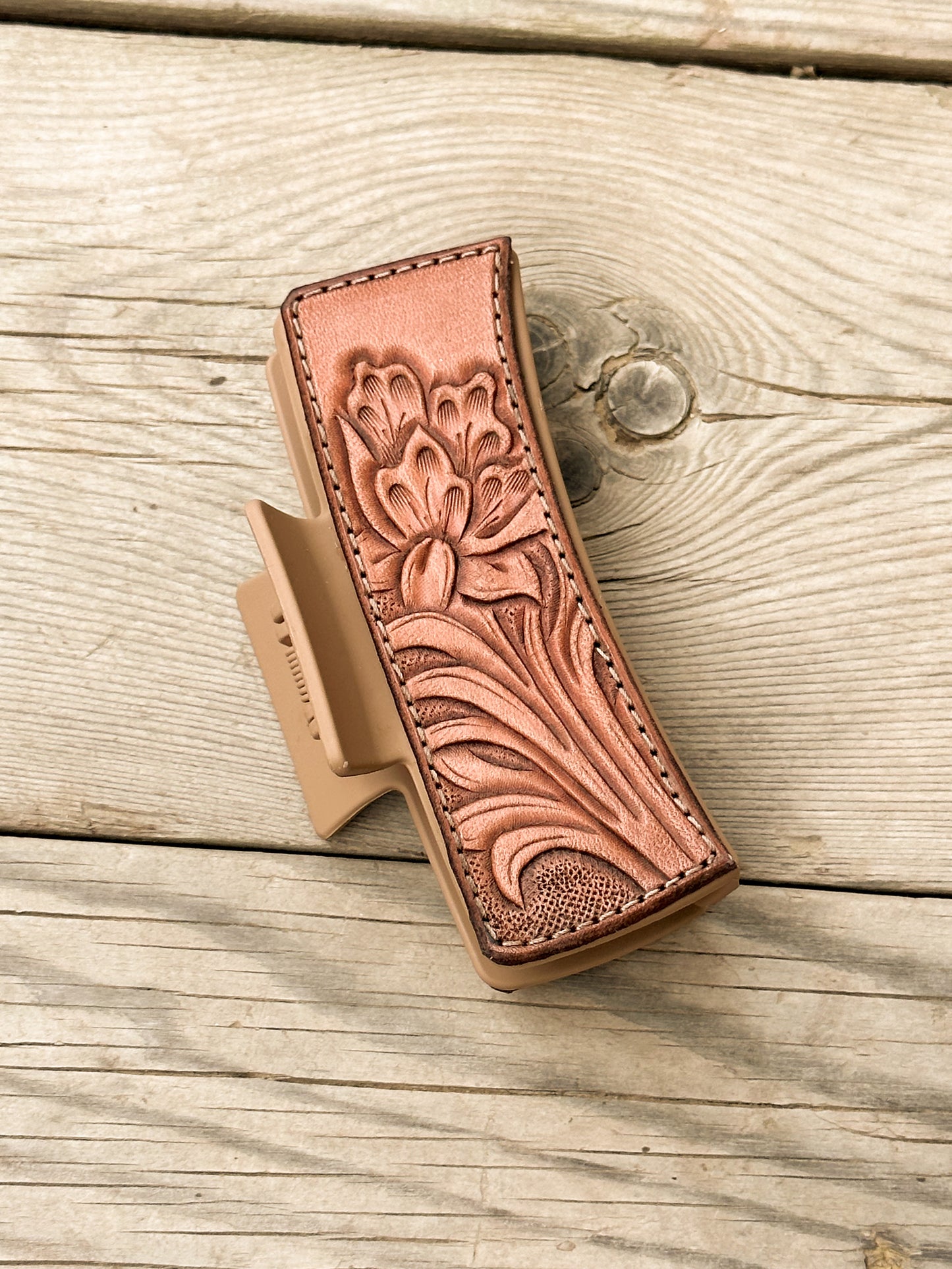 Tooled Leather Hair Clip