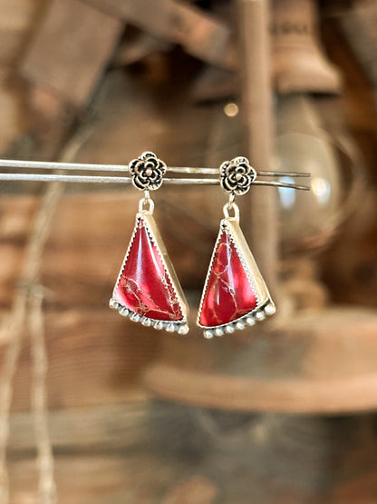 Red Trustone & Sterling Silver Earrings