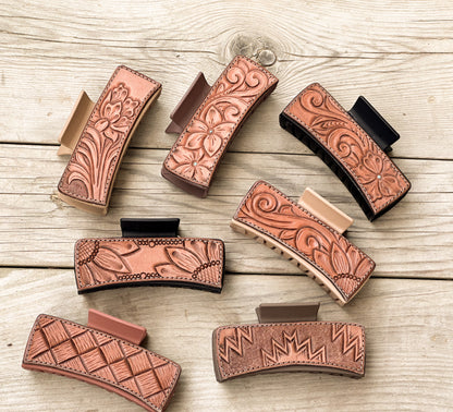 Tooled Leather Hair Clip