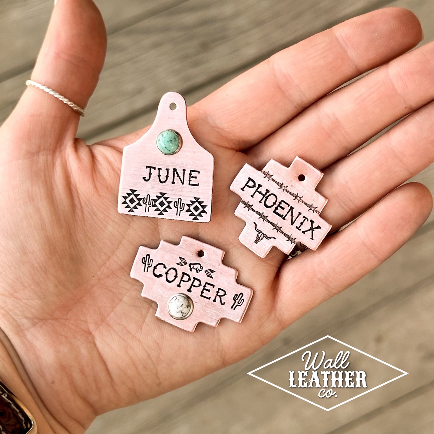 Copper Aztec Cactus Cattle Tag Custom Pet ID Tag