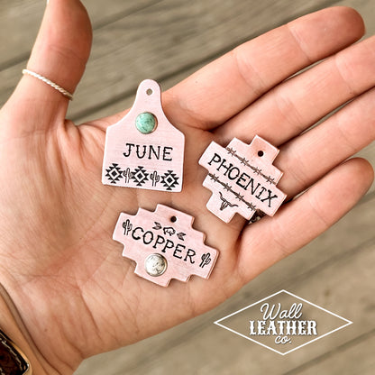 Copper Aztec Cactus Cattle Tag Custom Pet ID Tag