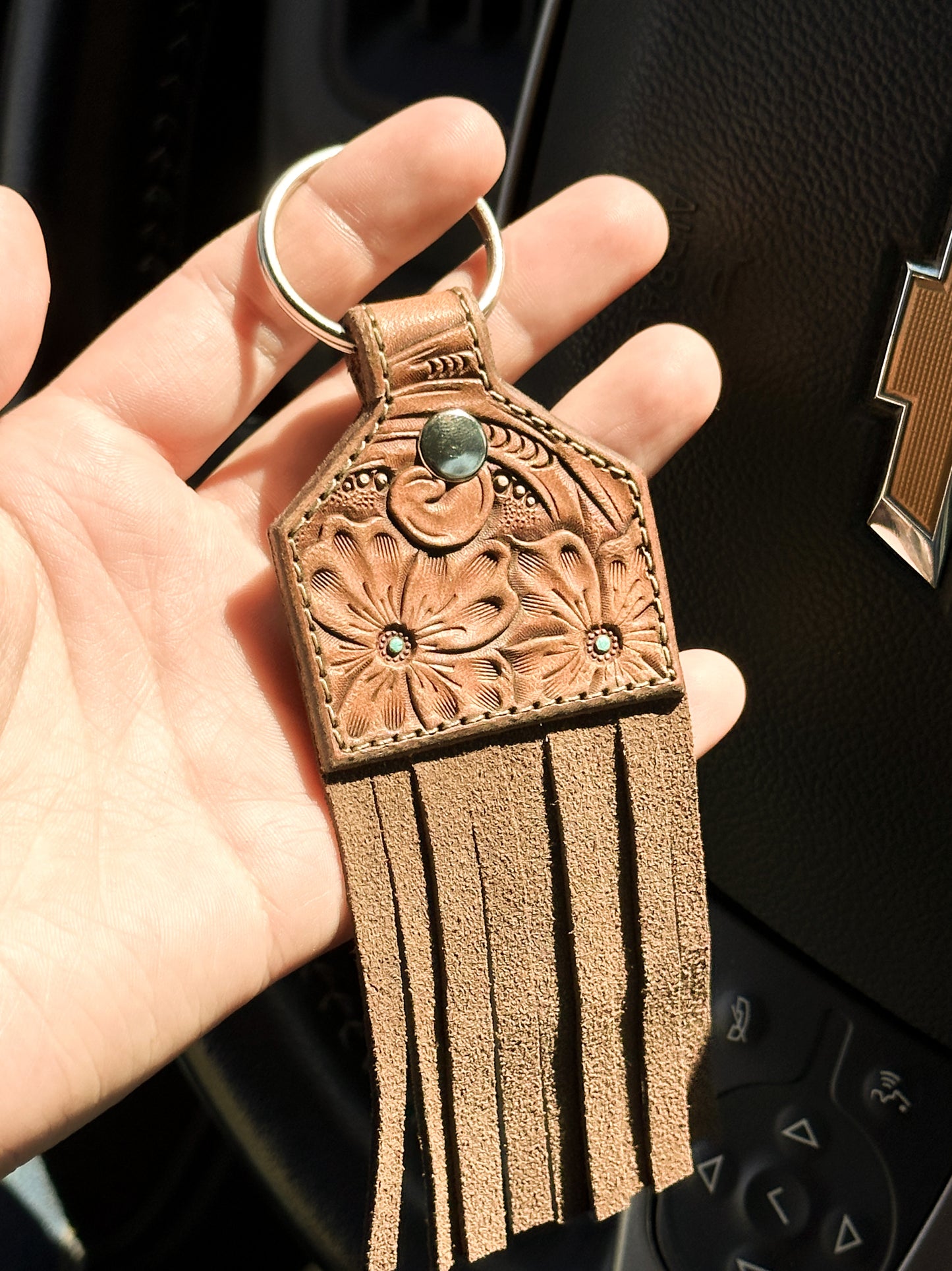 Floral Fringe Ear Tag Keychain