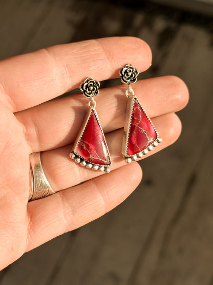 Red Trustone & Sterling Silver Earrings