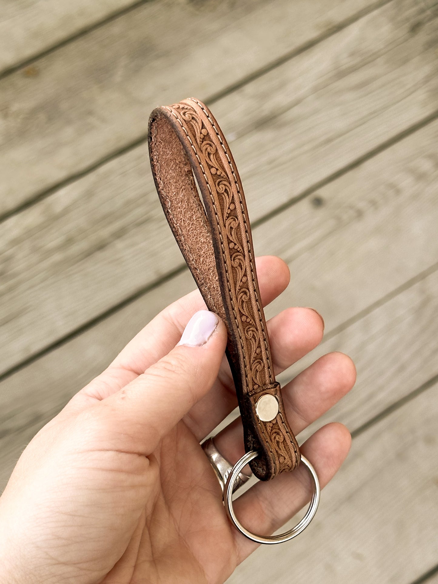 Simple Stamped Leather Scrollwork Keychain