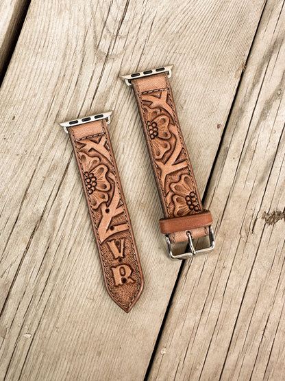 Personalized Floral Leather Smart Watch Band