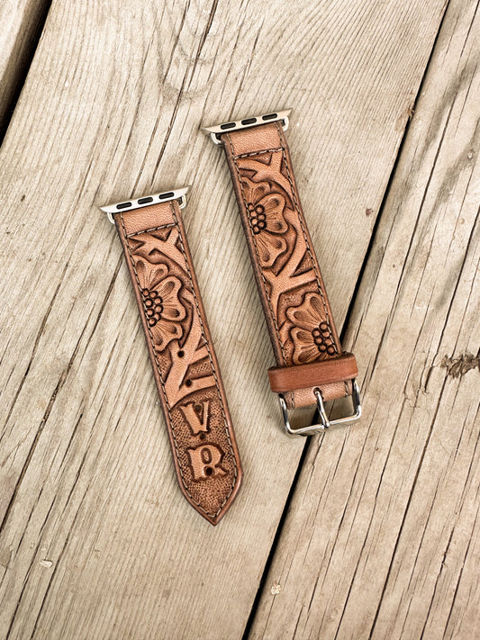 Personalized Floral Leather Smart Watch Band