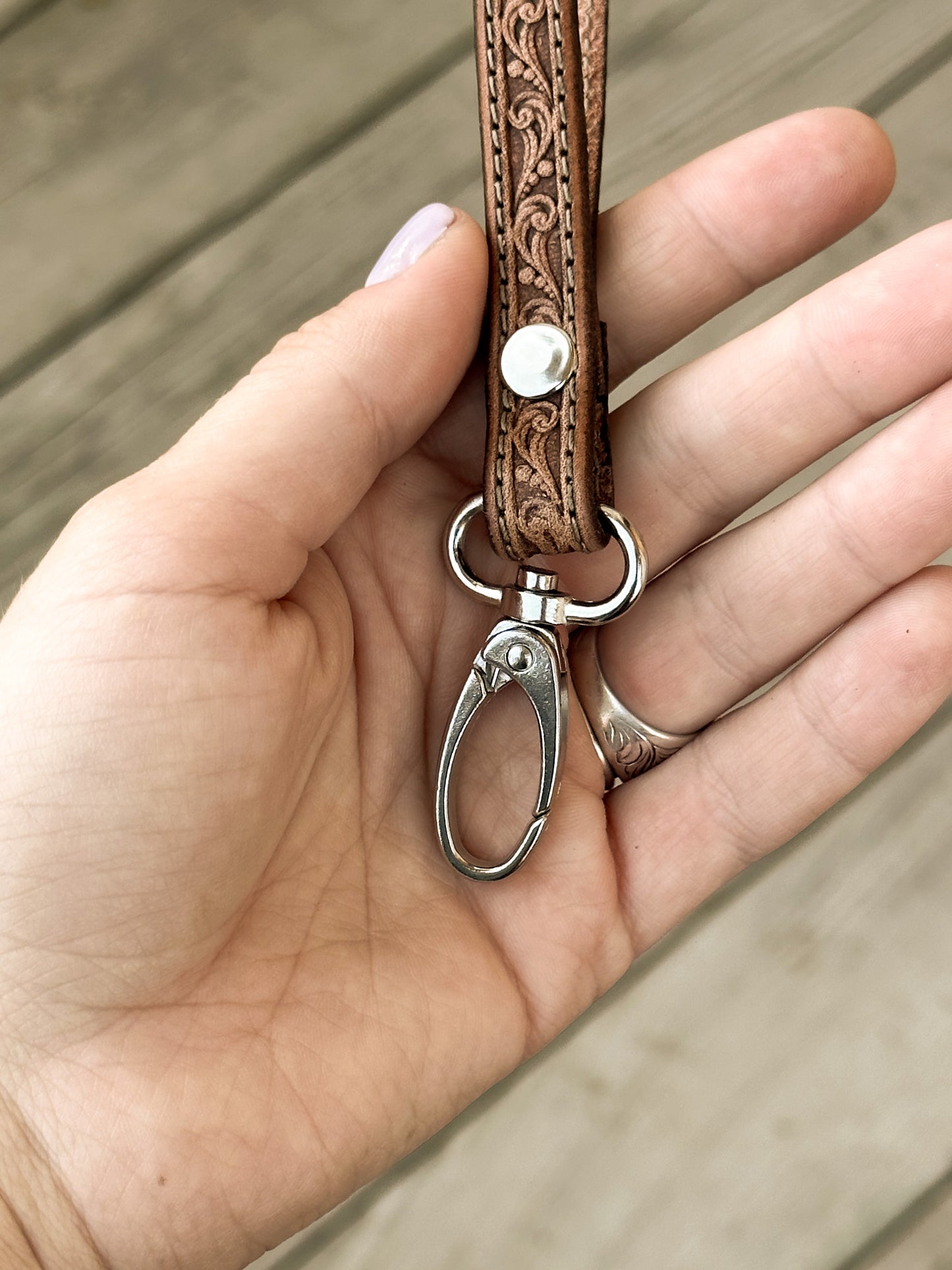 Simple Stamped Leather Scrollwork Keychain