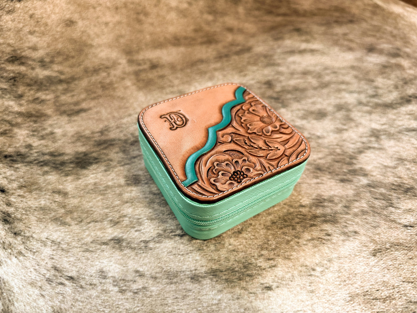 Initial Tooled Leather Jewelry Box