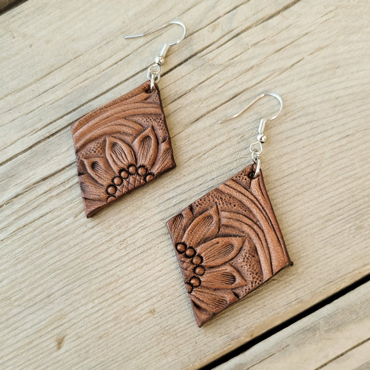 Small Diamond Sunflower Leather Earrings