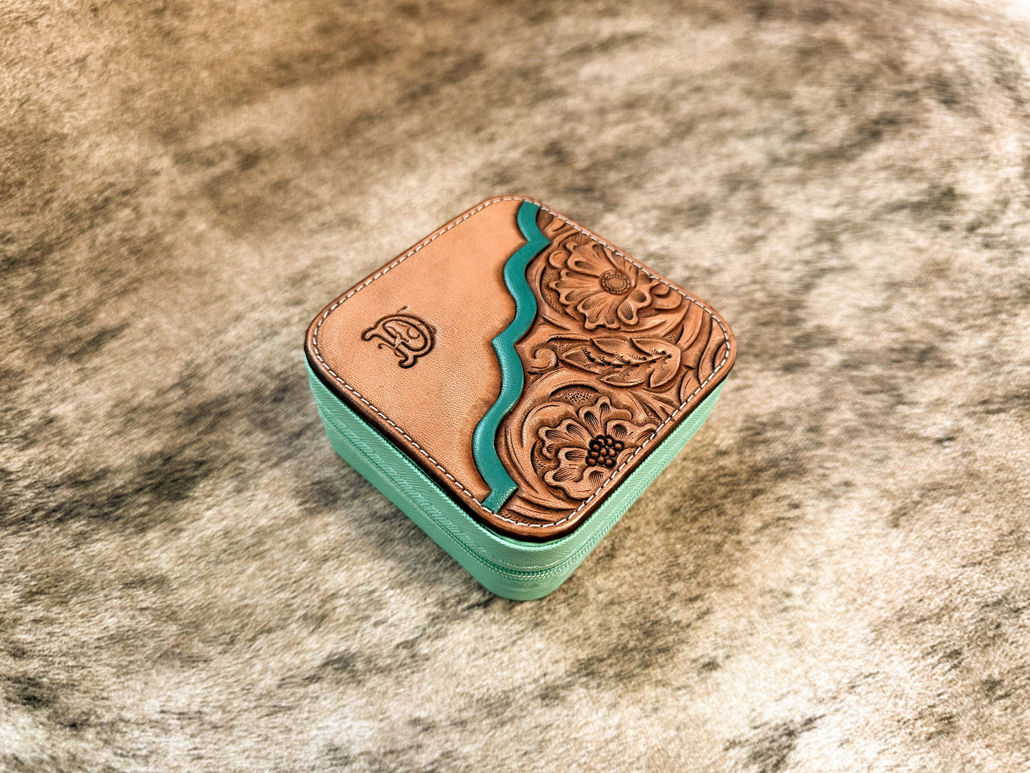 Initial Tooled Leather Jewelry Box