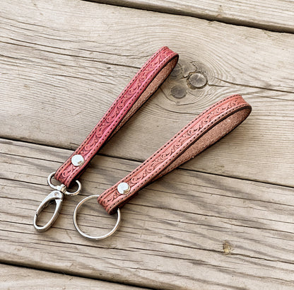 Simple Stamped Leather Scrollwork Keychain