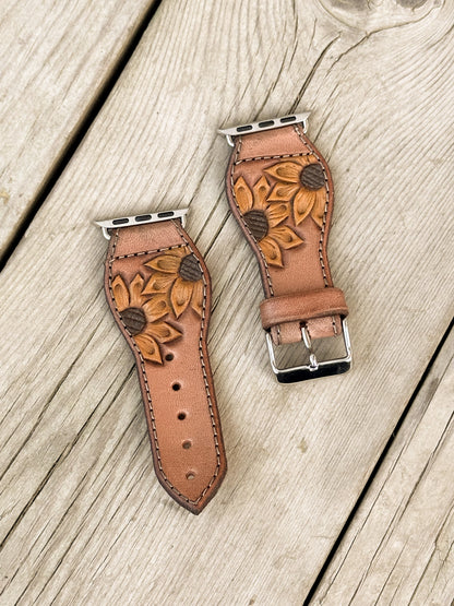 Sunflower Painted Leather Smart Watch Band
