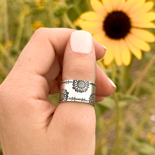 Sunflowers & Barbed Wire Ring