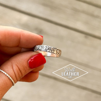 Sterling Silver Floral Engraved Ring