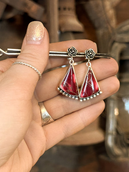 Red Trustone & Sterling Silver Earrings