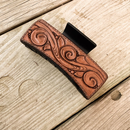 Tooled Leather Hair Clip