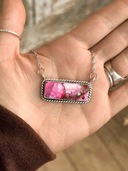 Pink Spiny Oyster/Kingman Turquoise & Sterling Silver Bar Necklace
