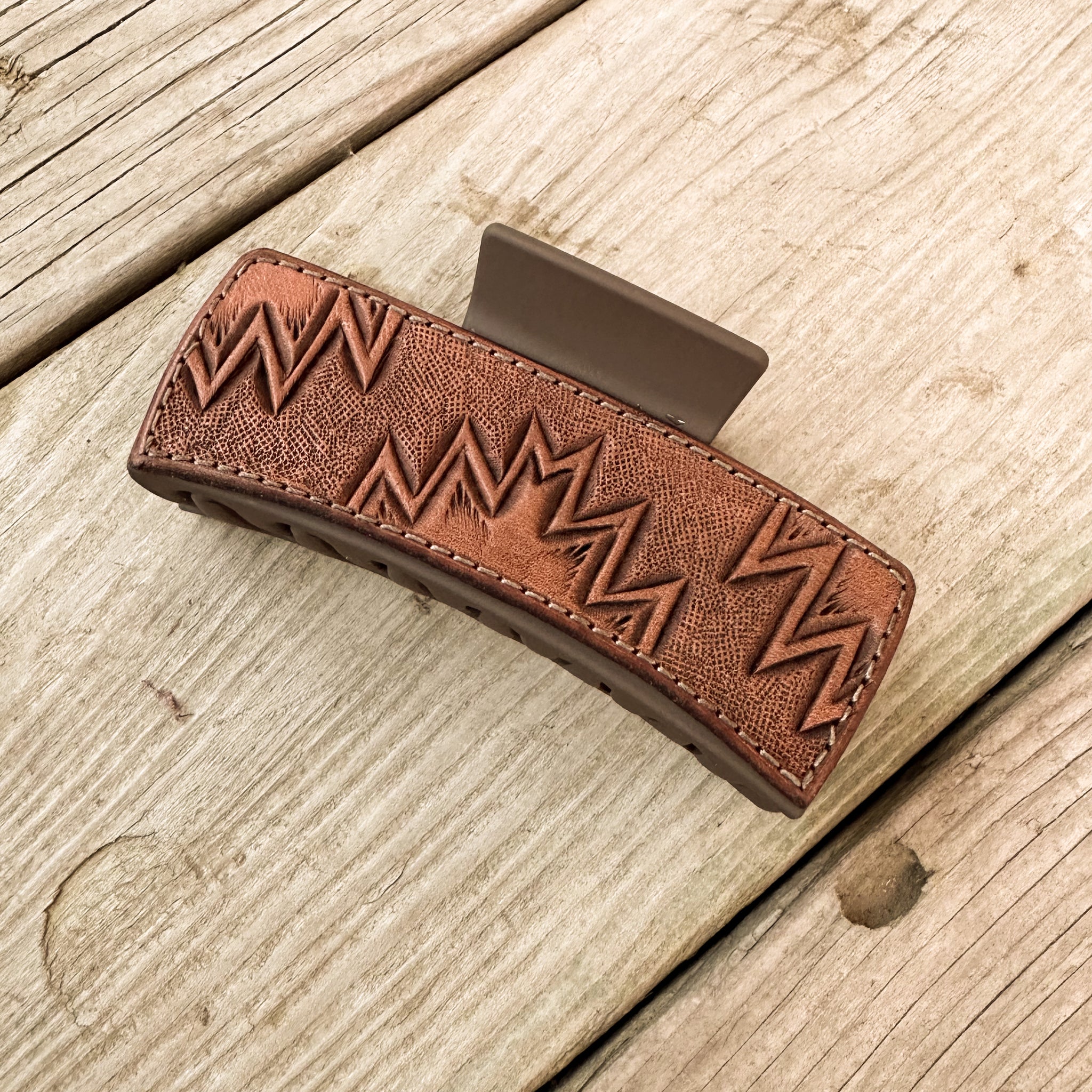 Tooled Leather Hair Clip #2