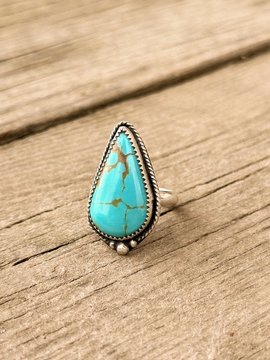 Kingman Turquoise  & Sterling Silver Teardrop Statement Ring