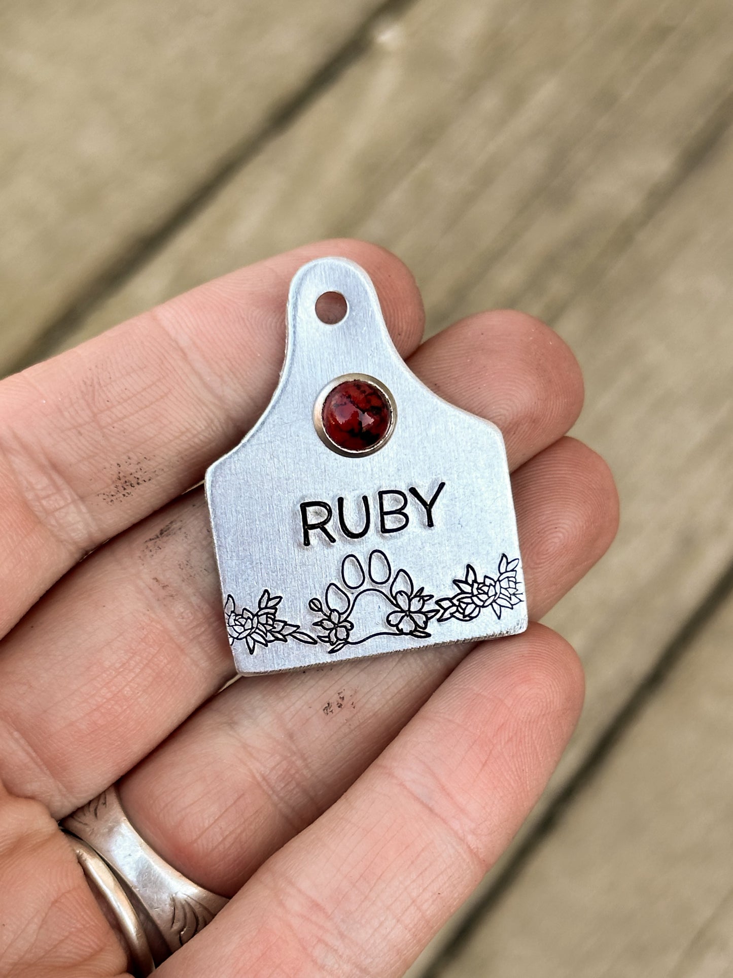 Floral Paw Print Cattle Tag Custom Pet ID Tag