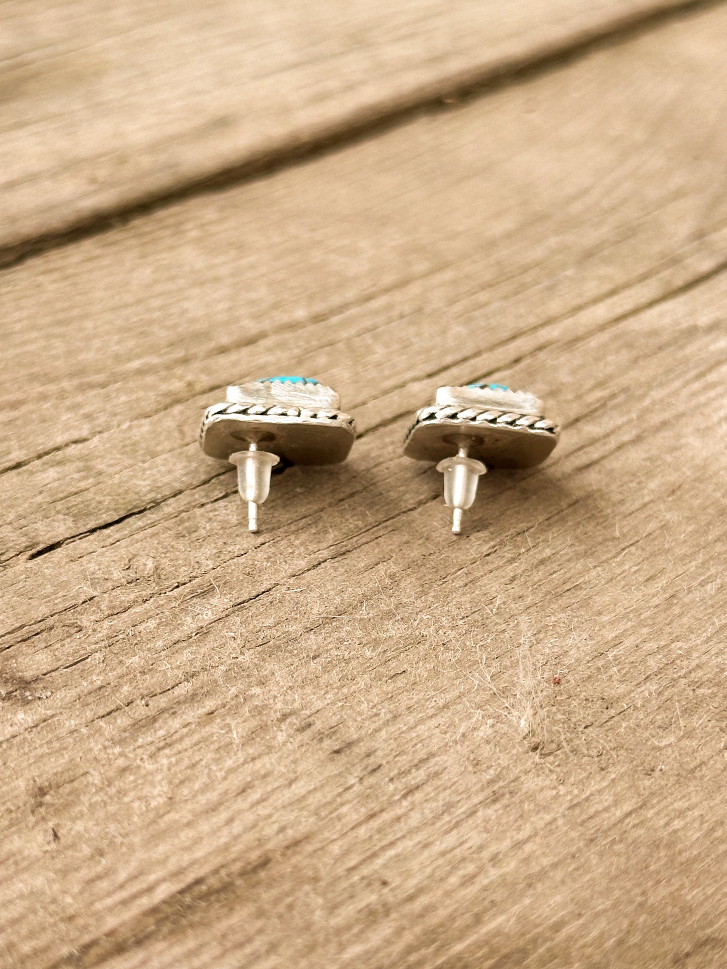 Copper Turquoise & Sterling Silver Stud Earrings