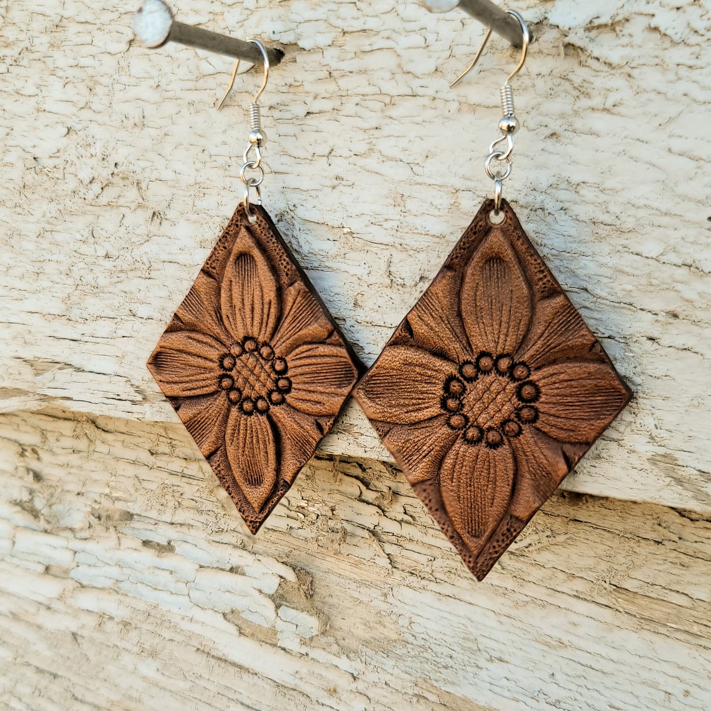 Diamond Sunflower Leather Earrings