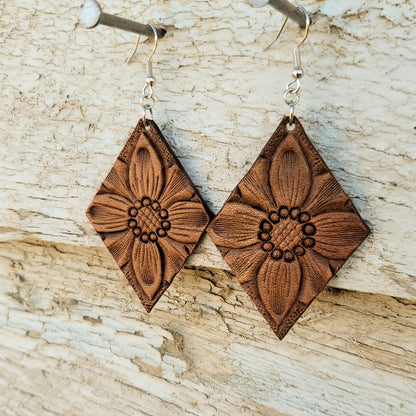 Diamond Sunflower Leather Earrings