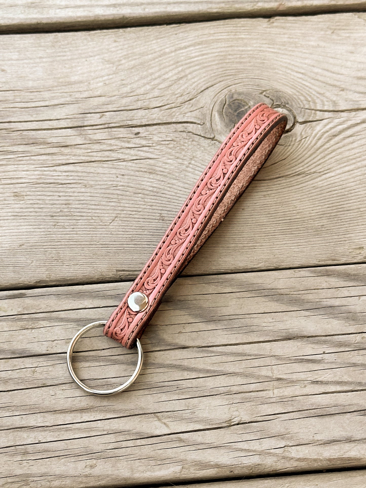 Simple Stamped Leather Scrollwork Keychain