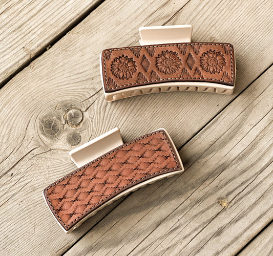 Stamped Leather Hair Clip
