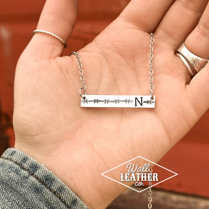 Barbed Wire Initial Bar Necklace