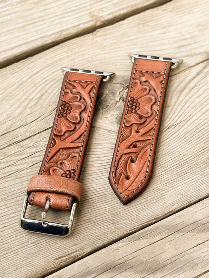 Floral Leather Smart Watch Band