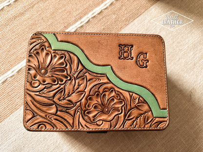 Custom Tooled Leather Large Travel Jewelry Box