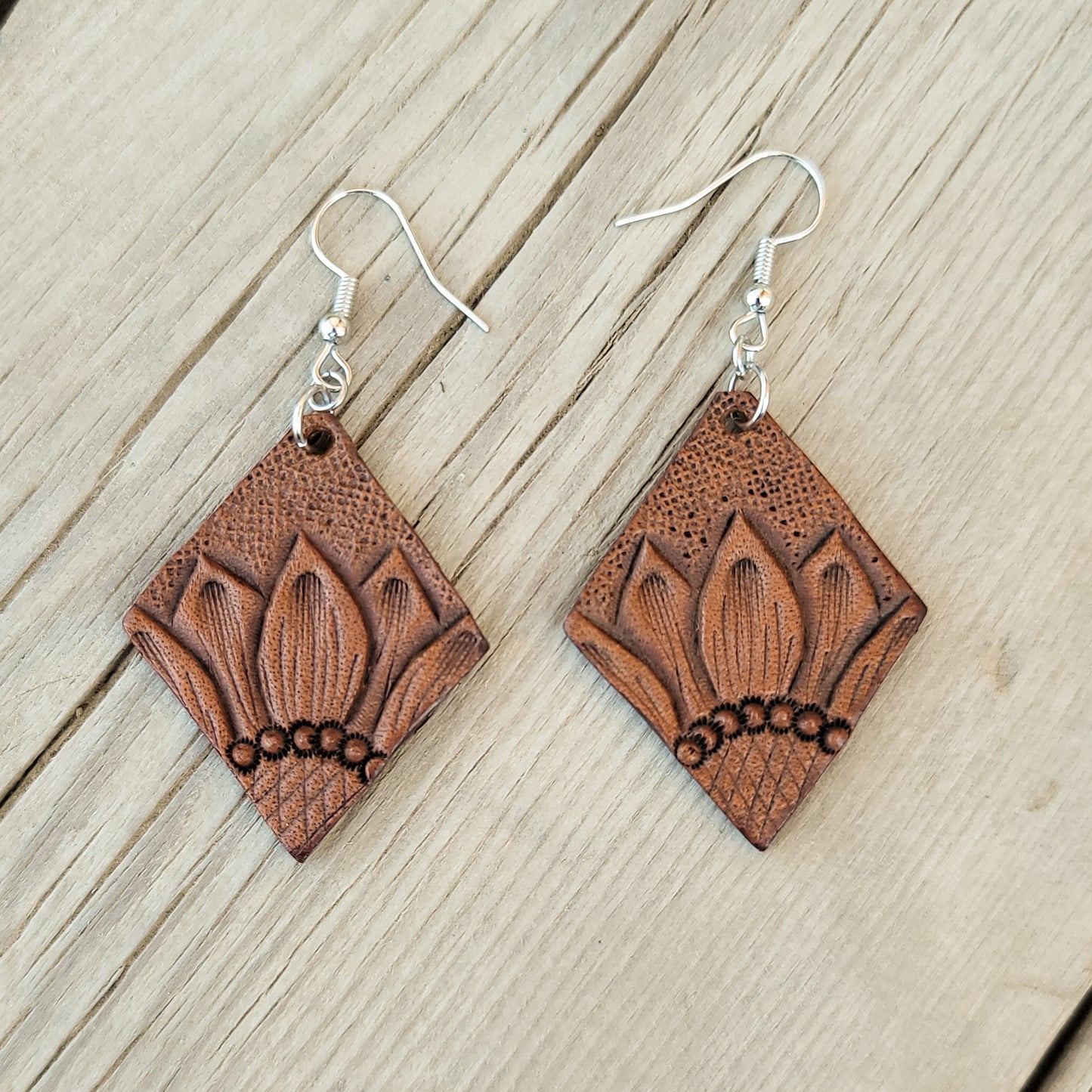 Small Diamond Sunflower Leather Earrings