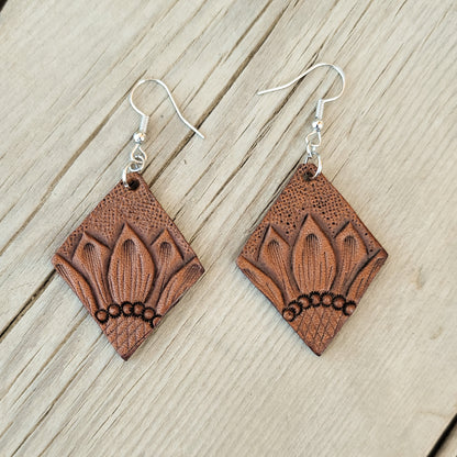 Small Diamond Sunflower Leather Earrings