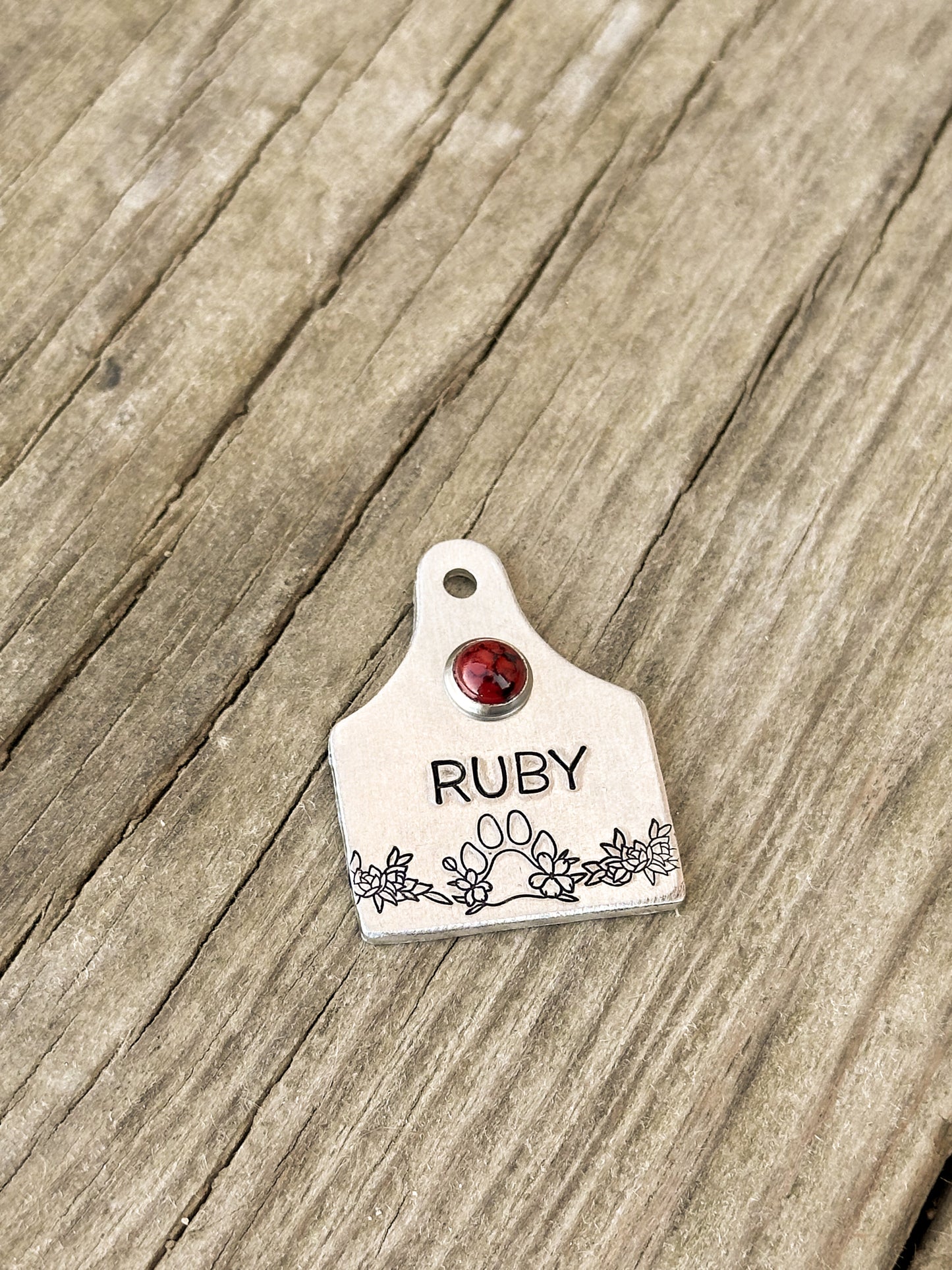 Floral Paw Print Cattle Tag Custom Pet ID Tag