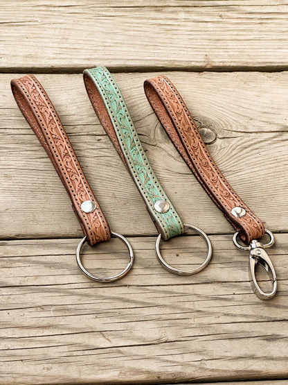 Simple Stamped Leather Scrollwork Keychain