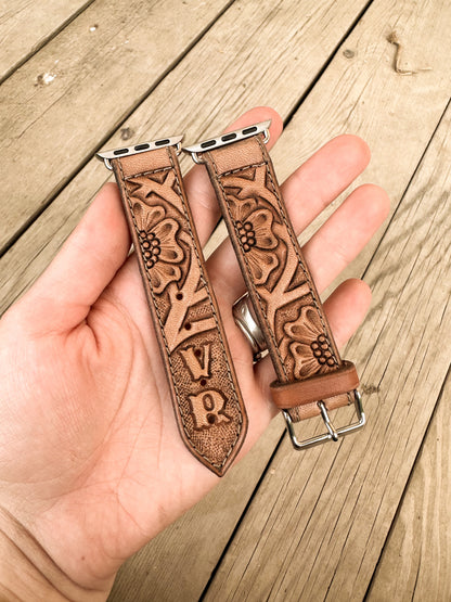 Personalized Floral Leather Smart Watch Band