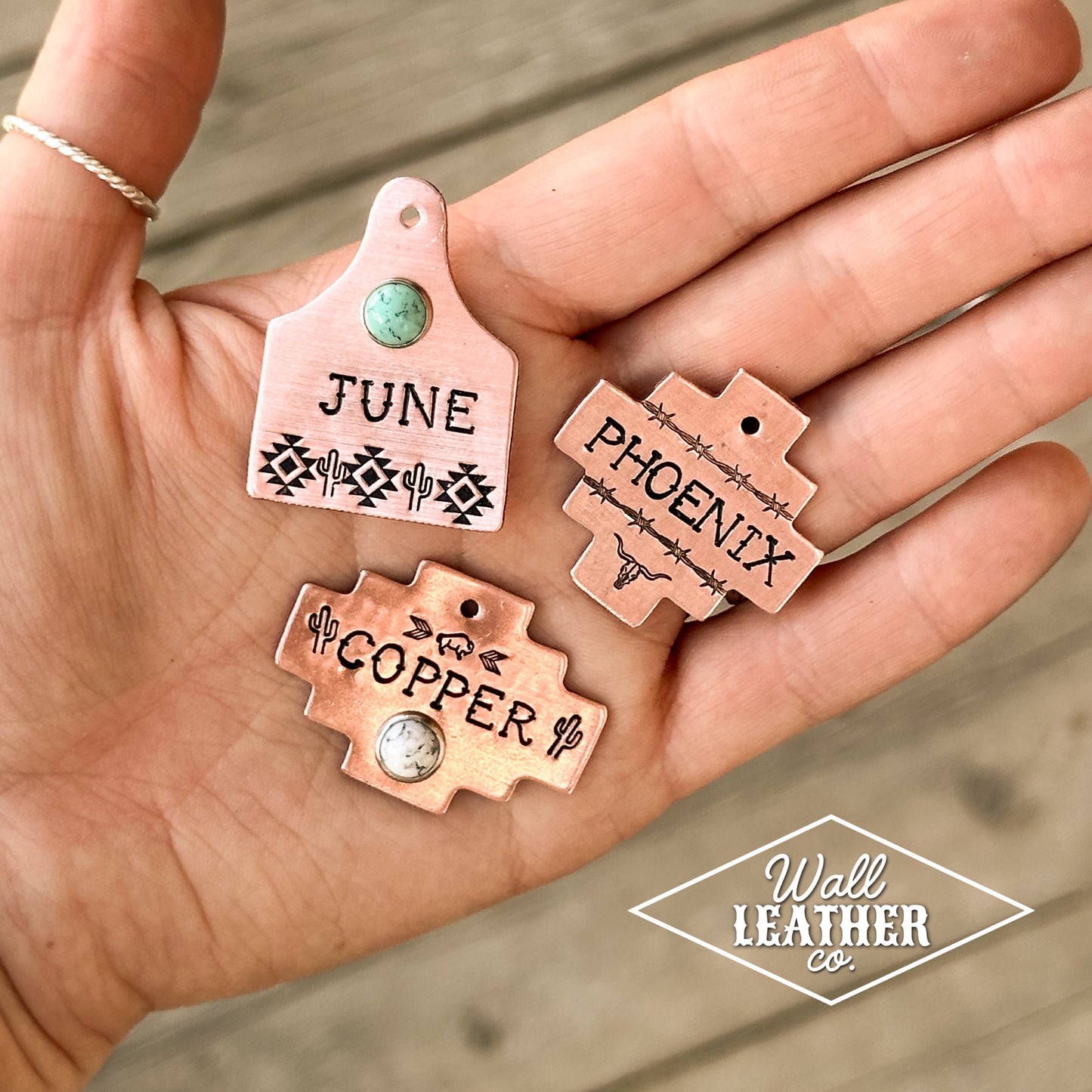 Copper Aztec Cactus Cattle Tag Custom Pet ID Tag