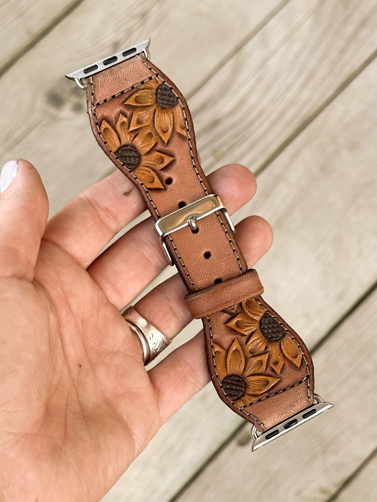 Sunflower Painted Leather Smart Watch Band