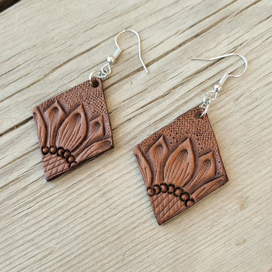 Small Diamond Sunflower Leather Earrings