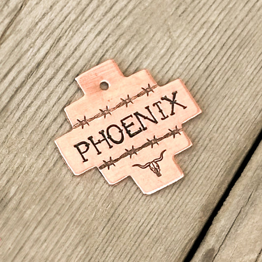 Copper Barbed Wire & Longhorn Custom Pet ID Tag