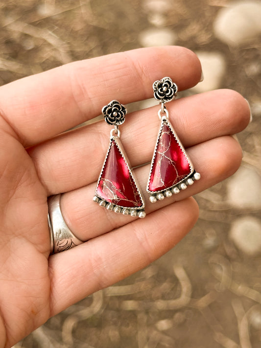 Red Trustone & Sterling Silver Earrings