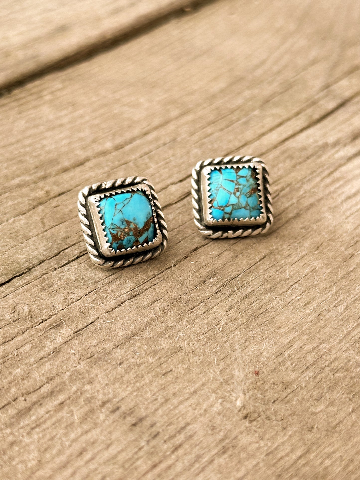 Copper Turquoise & Sterling Silver Stud Earrings