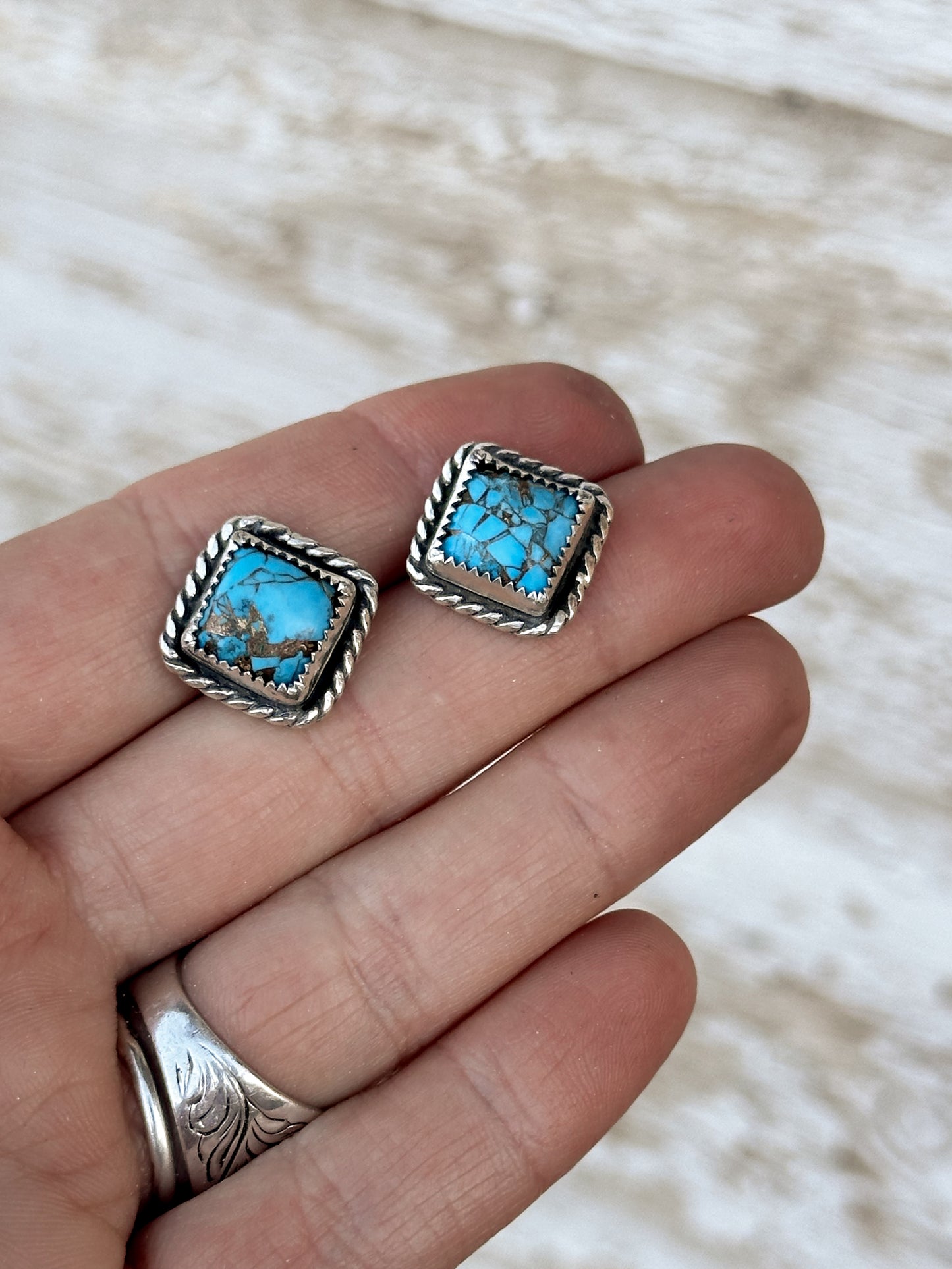 Copper Turquoise & Sterling Silver Stud Earrings