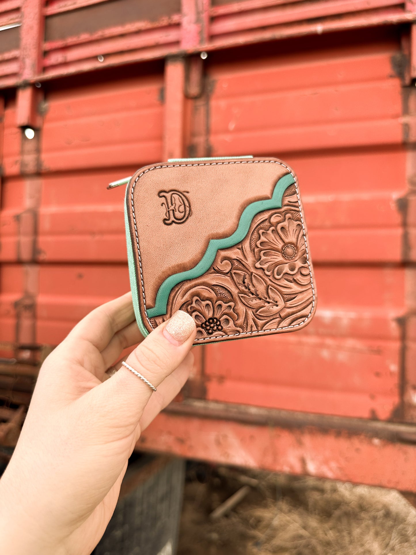 Initial Tooled Leather Jewelry Box