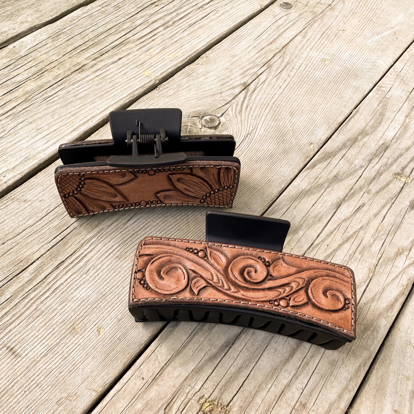 Tooled Leather Hair Clip