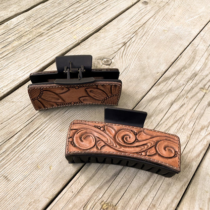 Tooled Leather Hair Clip