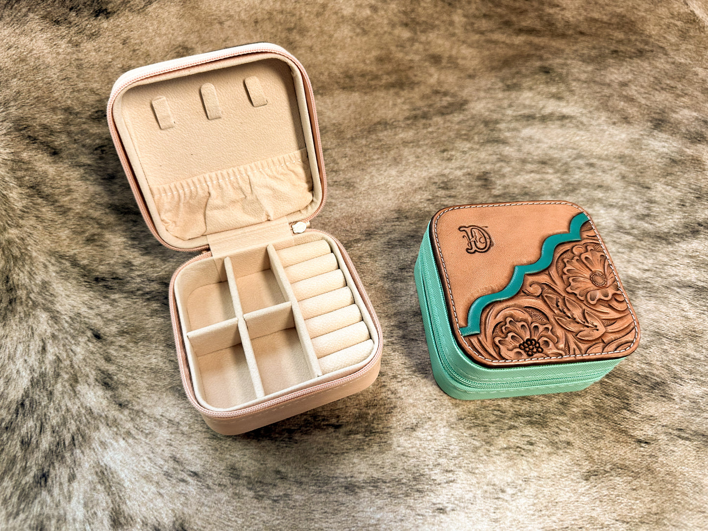 Initial Tooled Leather Jewelry Box